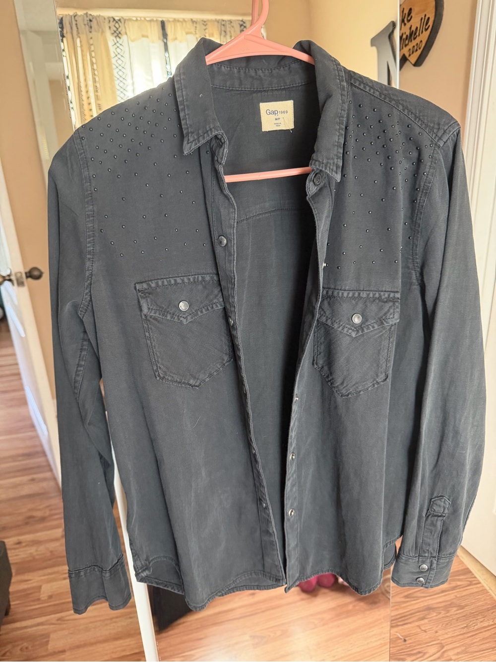 GAP Black Studded Women's Button-Down Shirt Shacket